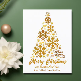 Cartão Postal De Festividades Chic Dourado Snowflakes Merry Christmas Tree Compa