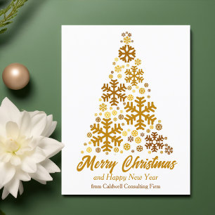 Cartão Postal De Festividades Chic Dourado Snowflakes Merry Christmas Tree Compa