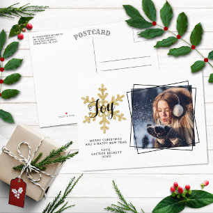 Cartão Postal De Festividades Chic Festive Snowflake Photo Holiday