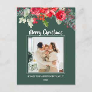Cartão Postal De Festividades Chic Floral Aguarela Poinsettia Foto Natal