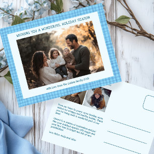 Cartão Postal De Festividades Chic Gingham Hanukkah Natal Personalizado 3 Foto