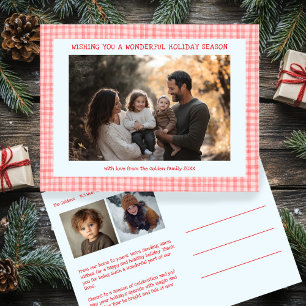 Cartão Postal De Festividades Chic Gingham Pink Blue Christmas Custom 3 Photo