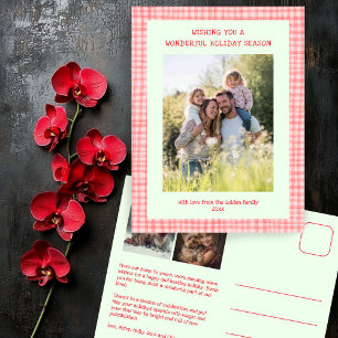 Cartão Postal De Festividades Chic Gingham Pink Green Christmas Personalizado 3