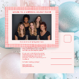 Cartão Postal De Festividades Chic Gingham Pink Red Christmas Custom Business 