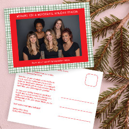 Cartão Postal De Festividades Chic Gingham Red Green Christmas Custom Business 