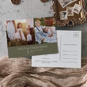 Cartão Postal De Festividades Chic Moderno Green Photo Collage Notícias de Nat