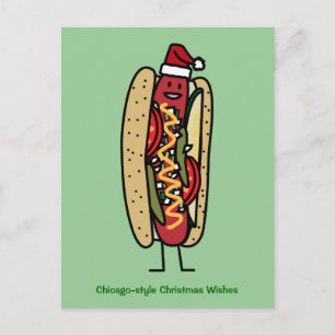 Cartão Postal De Festividades Chicago estilo hot dog Natal Chapéu Santa