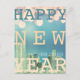Cartão Postal De Festividades Chicago Skyline Happy New Year