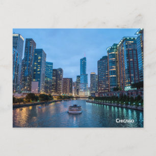 Cartão Postal De Festividades Chicago Skyline Sunset River
