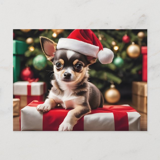 Cartão Postal De Festividades Chihuahua Christmas Puppy (Frente)