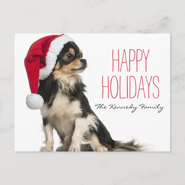 Cartão Postal De Festividades Chihuahua vestindo um chapéu de natal (Frente)