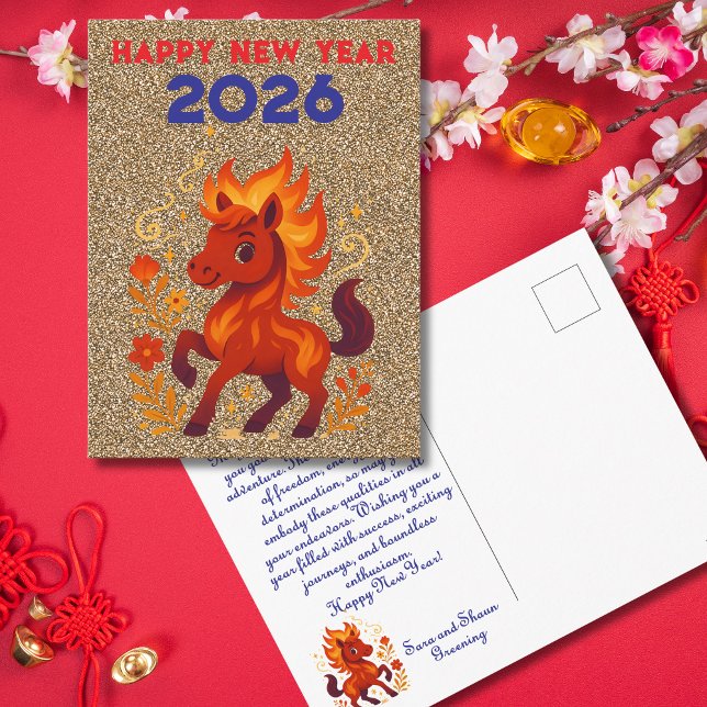 Cartão Postal De Festividades Chinese New Year 2026 Horse lunar celebration (Criador carregado)