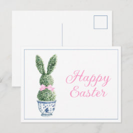 Cartão Postal De Festividades Chinoiserie Azul e Branco Com Topiaria de Coelho