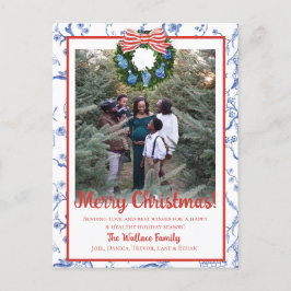 Cartão Postal De Festividades Chinoiserie Wreath, Blue & White Grandmillenial