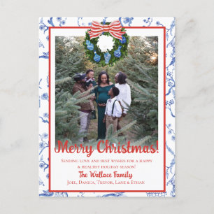 Cartão Postal De Festividades Chinoiserie Wreath, Blue & White Grandmillenial