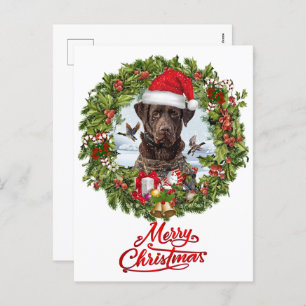 Cartão Postal De Festividades Chocolate Labrador Retriever, terra de Natal