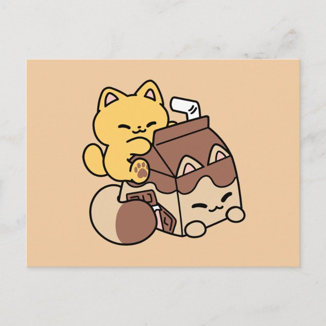 Cartão Postal De Festividades Chocolate Milk Sipping on Bliss – Kawaii Cat Food  (Frente)