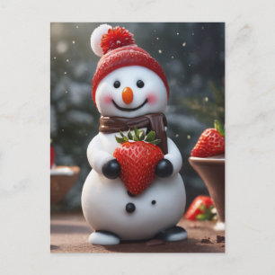 Cartão Postal De Festividades chocolates e boneco de neve de morango