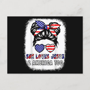 Cartão Postal De Festividades Christian Girl ama Jesus & America Shirt 4th Jul