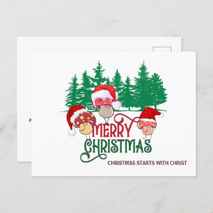 Cartão Postal De Festividades Christian MERRY CHRISTMAS MUSHROOMS