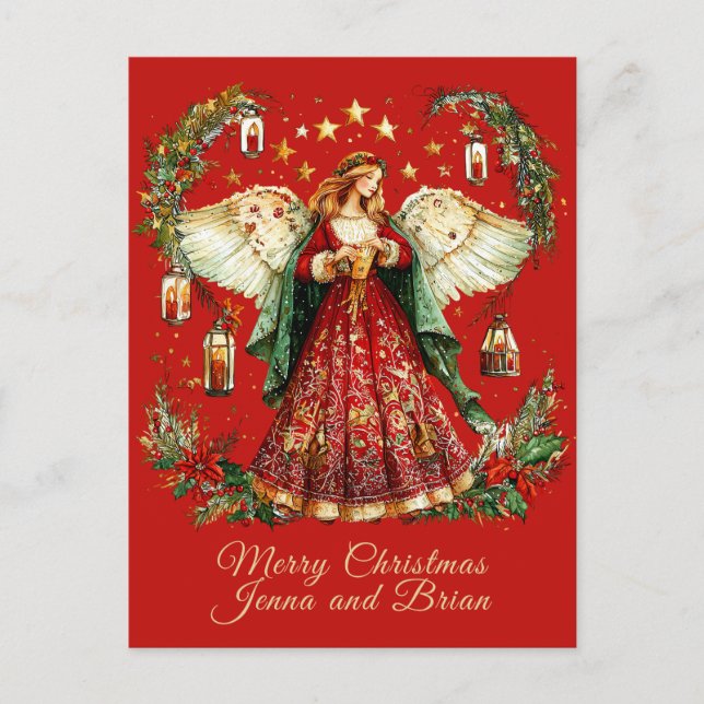 Cartão Postal De Festividades Christmas Angel personalized Holiday Postcard (Frente)