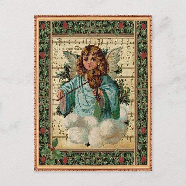 Cartão Postal De Festividades Christmas Angel with Violin (Frente)