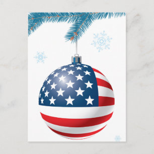 Cartão Postal De Festividades Christmas ball with US flag