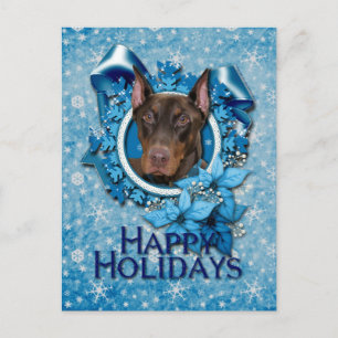 Cartão Postal De Festividades Christmas - Blue Snowflake - Doberman - Rocky