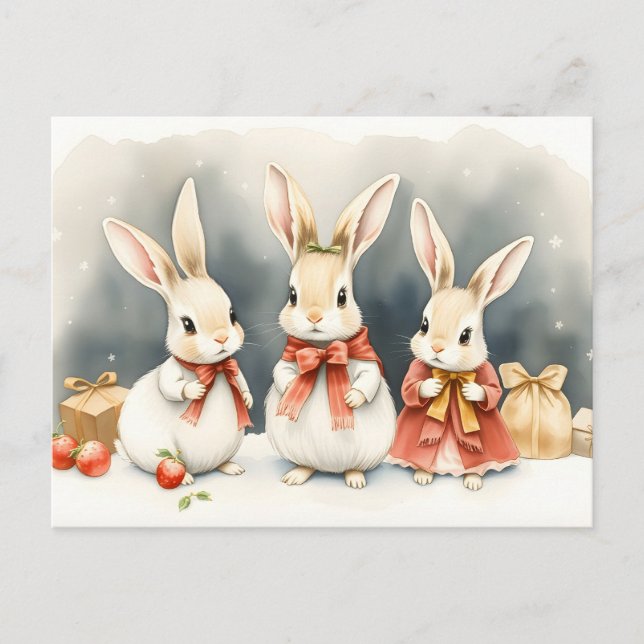 Cartão Postal De Festividades christmas bunnies  (Frente)