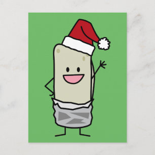 Cartão Postal De Festividades Christmas Burrito Waving Hello Santa Hat Holiday