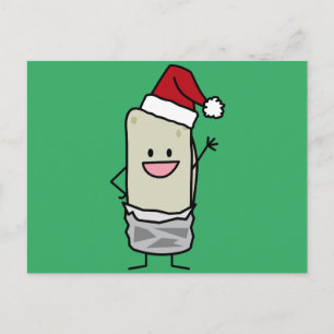 Cartão Postal De Festividades Christmas Burrito Waving Hello Santa Hat Holiday