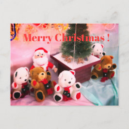 Cartão Postal De Festividades Christmas card：Santa's stuffed & bear stuffed