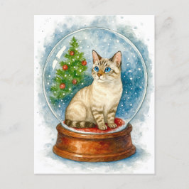 Cartão Postal De Festividades Christmas Cat Snow Globe Postcard