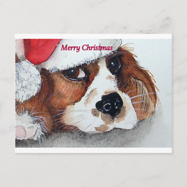 Cartão Postal De Festividades Christmas Cavalier King Charles Spaniel (Frente)