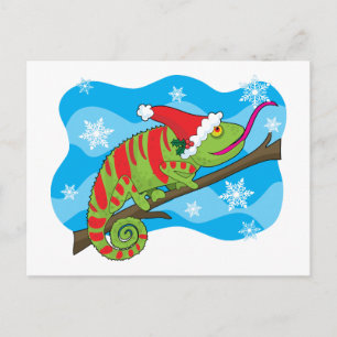 Cartão Postal De Festividades Christmas Chameleon