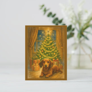Cartão Postal De Festividades Christmas Dachshund Magic Postcard