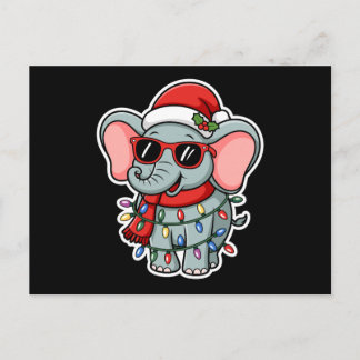 Cartão Postal De Festividades Christmas Elephant Santa Hat Sunglasses Lights