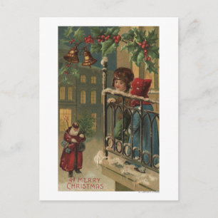 Cartão Postal De Festividades Christmas GreetingKids Watching Santa