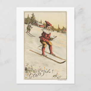 Cartão Postal De Festividades Christmas GreetingSanta Skiing