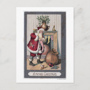 Cartão Postal De Festividades Christmas GreetingSanta Stuffing Stockings