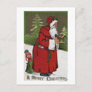 Cartão Postal De Festividades Christmas GreetingSanta with Wood Horse