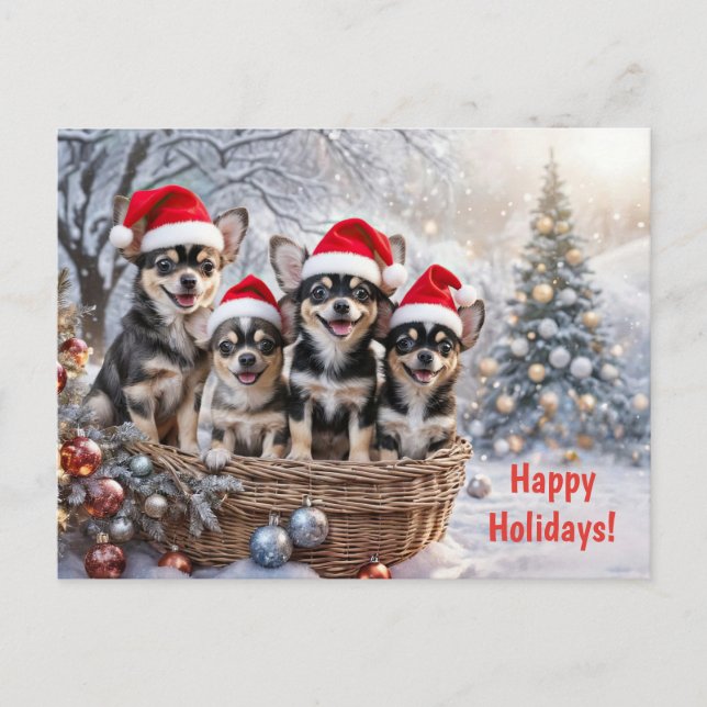 Cartão Postal De Festividades Christmas Holidays Chihuahua Puppies Cute (Frente)