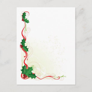 Cartão Postal De Festividades Christmas Holly Border