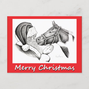 Cartão Postal De Festividades Christmas Horse and Saanta Claus