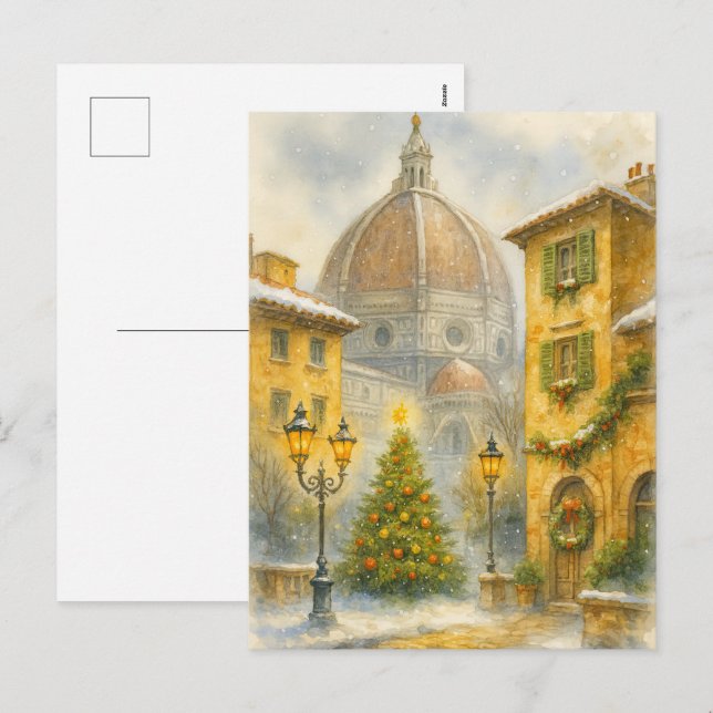 Cartão Postal De Festividades Christmas in Florence Italy | Duomo Holiday Art  (Frente/Verso)