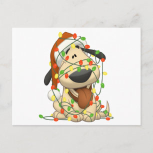 Cartão Postal De Festividades Christmas Lights Funny Puppy Dog
