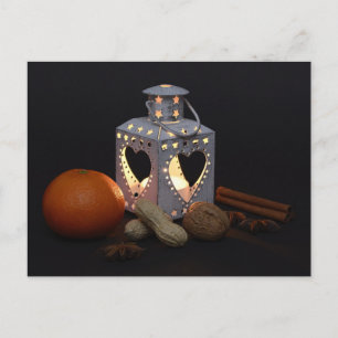 Cartão Postal De Festividades Christmas orange lantern chestnuts cinnamon sticks