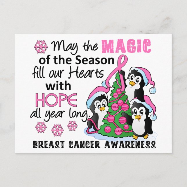 Cartão Postal De Festividades Christmas Penguins Breast Cancer (Frente)
