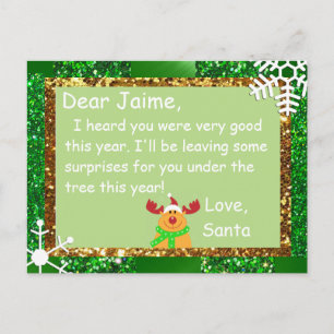 Cartão Postal De Festividades Christmas Postcard from Santa to a child