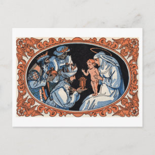 Cartão Postal De Festividades Christmas postcard: Mary, Jesus and shepherds